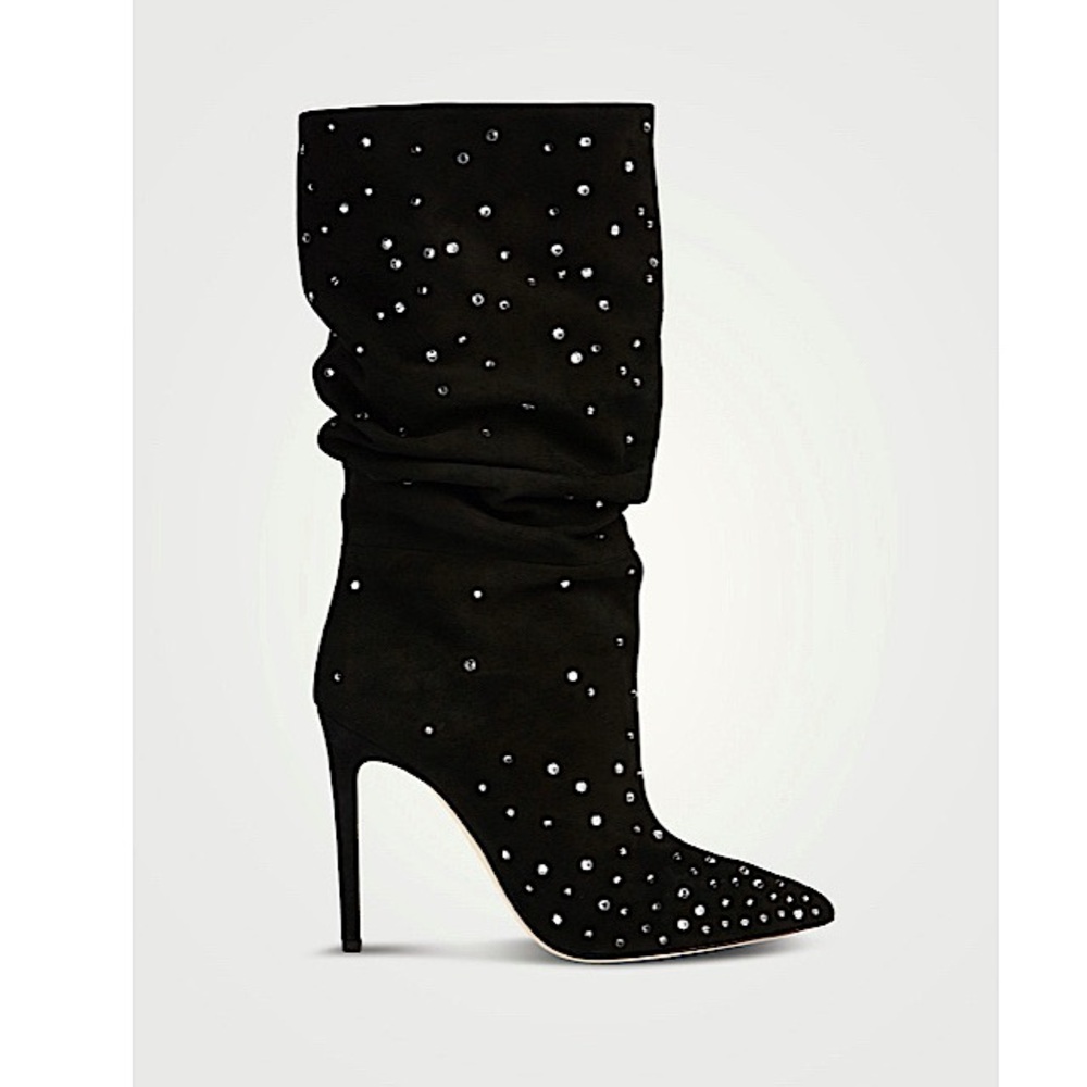PARIS TEXAS Holly Slouchy Embellished Suede Mid-Calf Boots
